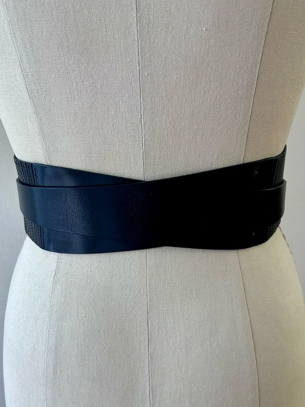 Isabel Marant Black Leather Wide Waist Belt with Silver Bead Trim